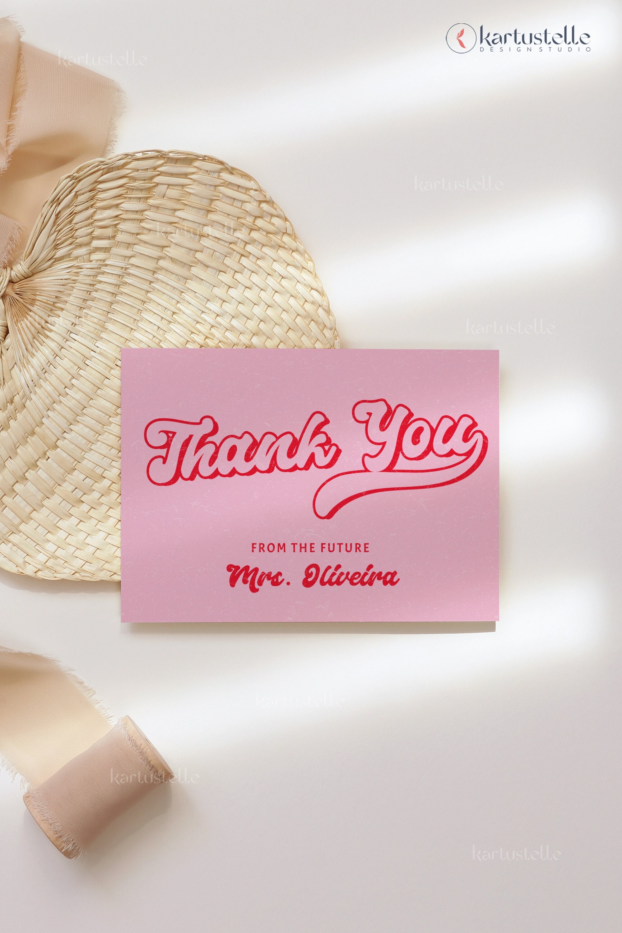 Red Pink Thank You Card Template, Red and Pink Bridal Shower Thank You ...