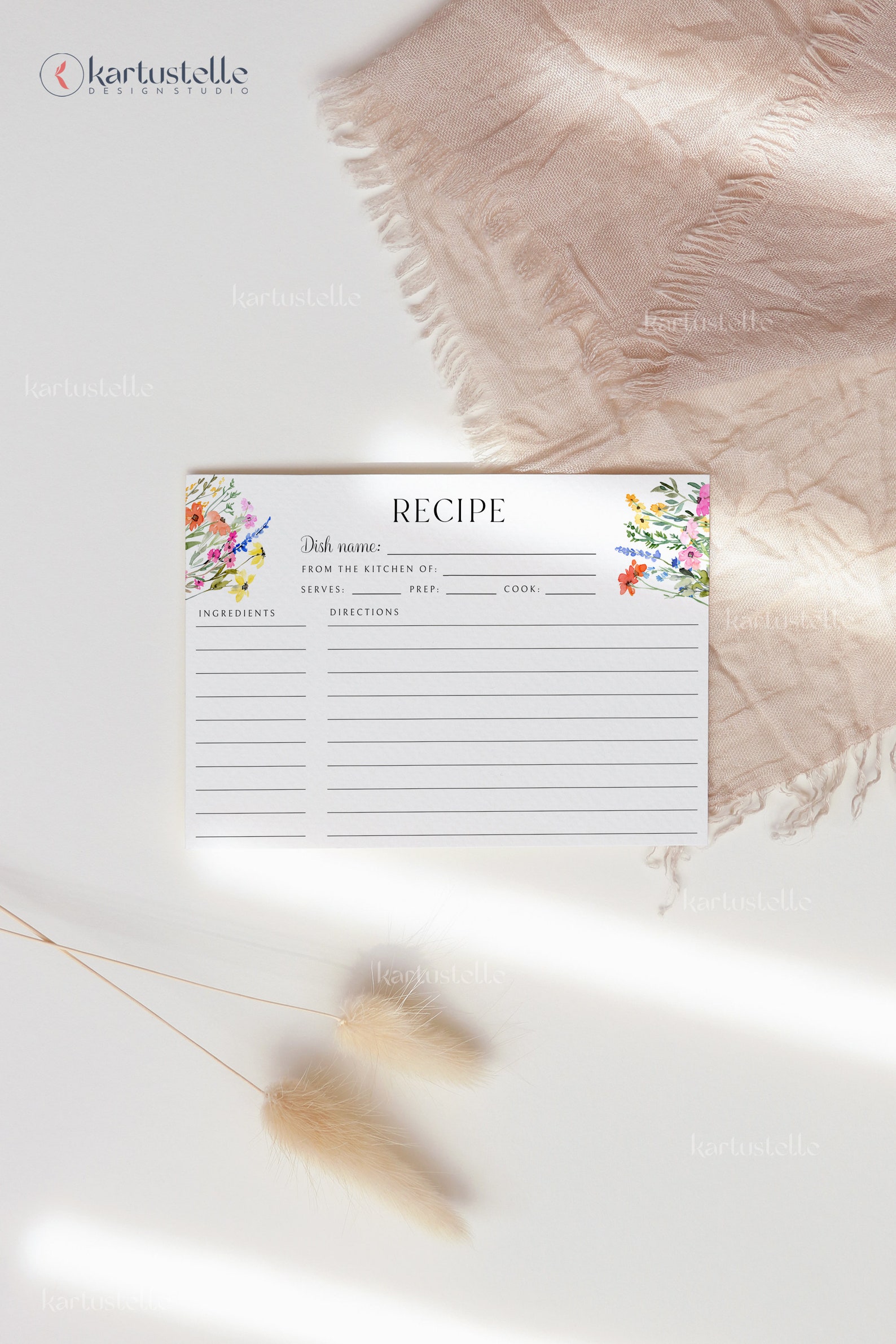 Colorful Floral Recipe Card Template, Wildflower Bridal Shower Recipe ...