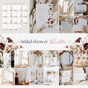Burgundy bridal shower bundle autumn wildflower bridal shower invitation template fall bridal shower blush pink ivory white rustic boho 0295