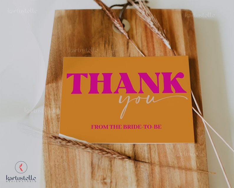 Orange Pink Thank You Card Template, Funky Playful Bridal Shower Thank ...