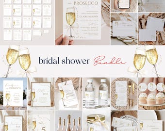 Pearls and prosecco bridal shower invitation bundle template pearls prosecco bridal shower bundle bow brunch and bubbly wine glass 0292