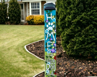 Dog Memorial Post – Hand Painted Pet Tribute for Garden or Yard – 24" or 48"
