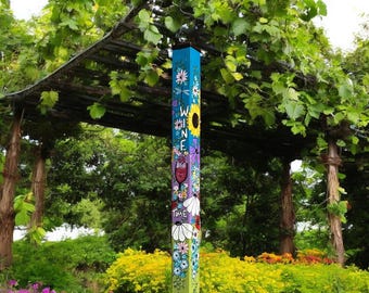 Wine Time Garden Post – Hand Painted Outdoor Decor – 24" or 48" – Optional Stand