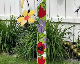 Custom 6-Foot Garden Post – Hand Painted Outdoor Art – Choose Simple Theme & Colors – Optional Stand