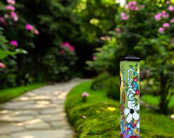 Hand Painted Peace Post – Colorful Flower Garden Decor – 24" or 48" – Optional Stand