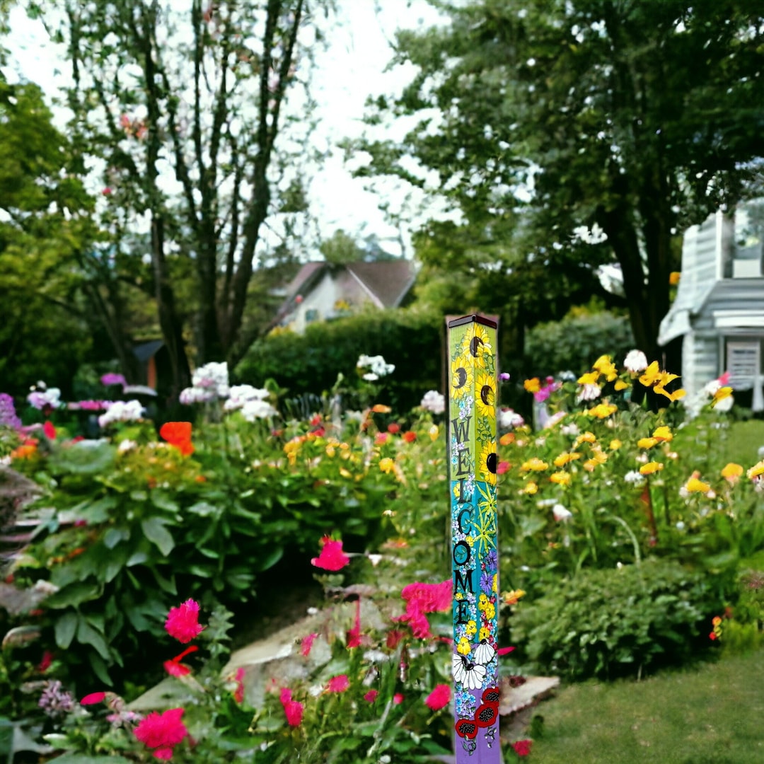 Welcome Garden Post – Hand Painted 24" or 48" Outdoor Sign – Optional ...