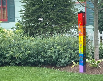 Pride Garden Post – Hand Painted Rainbow Yard Art – 24" or 48" – Optional Stand