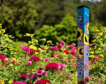All Flowers Garden Post – Hand Painted Floral Yard Art – 24" or 48" – Optional Stand