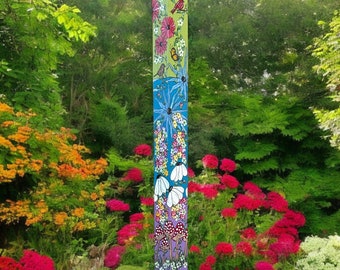 Handcrafted Garden Post: Whimsical Birds & Buds Outdoor Decor