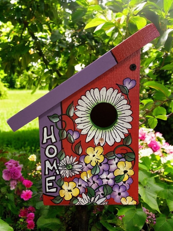 Colorful Birdhouse Home in Red and Purple