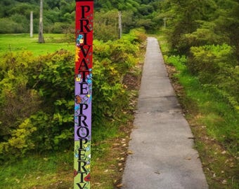 Rustic Private Property Garden Post Sign: Wooden Yard Decor