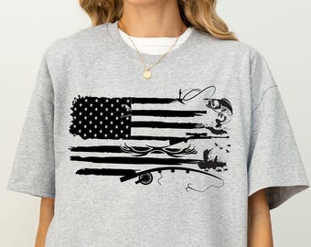 Hunting and Fishing Flag shirt, American Flag Hunting shirt, Hunting Tee, Fishing Shirt, Hunting Lover Gift, USA Fishing, Hunter And Fisher