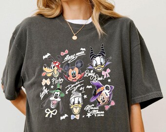 Comfort Colors Retro Mickey and Friends with Signs Halloween Shirt, Mickey's Not So Scary Halloween Party, Disney Halloween Party Trip 2025