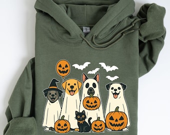 Cute Halloween Ghost Dogs Sweatshirt, Dogs Lover Halloween Gift Hoodie, Pumpkin Halloween Shirt, Womens Halloween Shirt, Spooky Season Tee