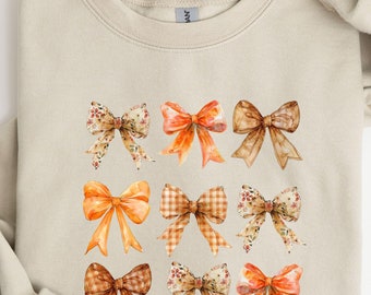 Retro Fall Pumpkin Bow Sweatshirt, Fall Coquette Bow Shirt, Fall Sweatshirt, Autumn Pumpkin Sweatshirt,Autumn Fall Shirt, Thanksgiving Shirt