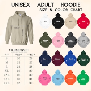 a hoodie size chart for a child's size and color chart