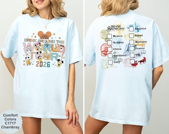 Comfort Colors® Epcot World Tour 2026 Passport Tee, Drink Around The World Tour Tee, Epcot World Showcase, Mickey And Friends Drinking Shirt