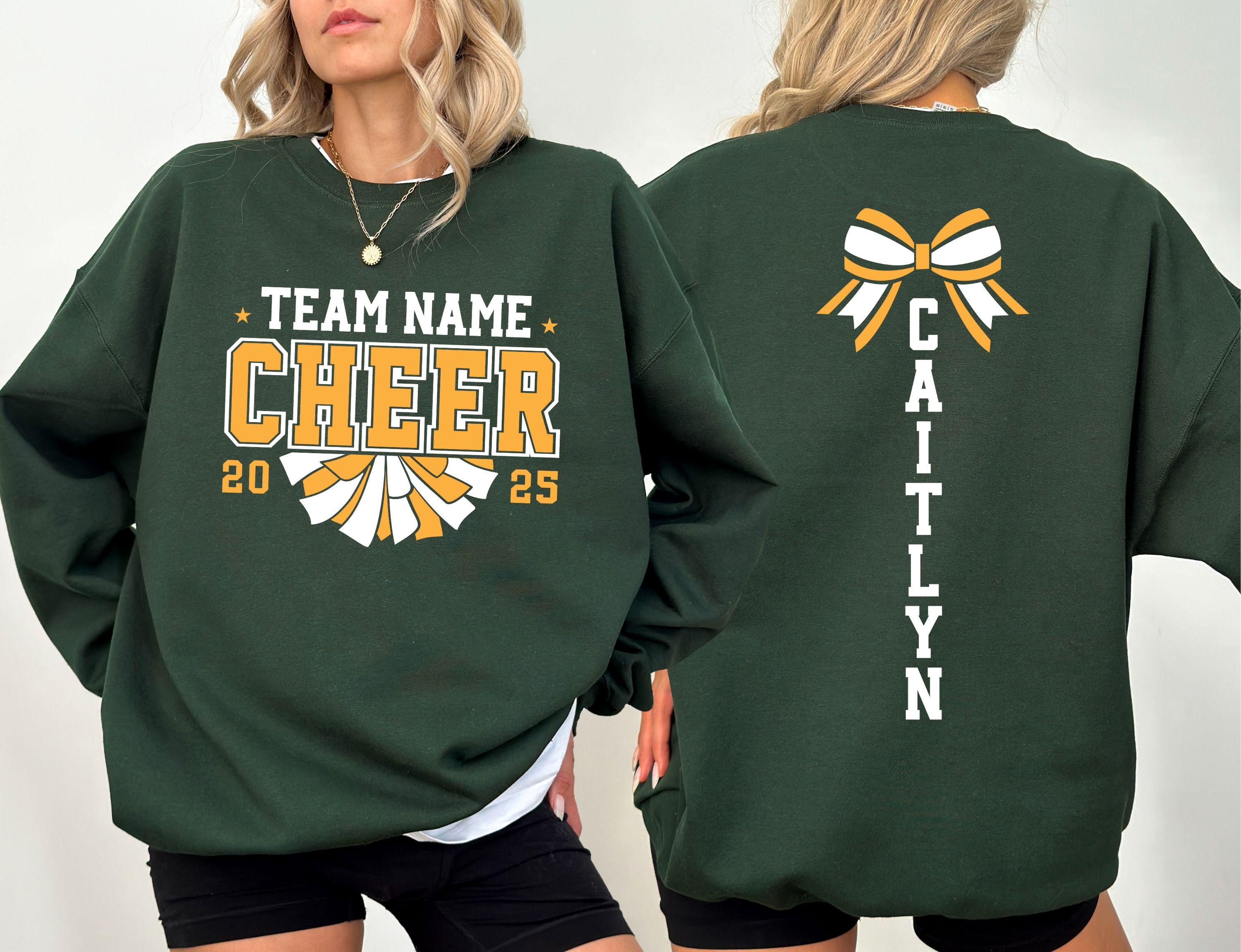 Custom Cheer Team Name Sweatshirt, Personalized Cheerleader Gift, Cheer Mom with Name Sweater, Cheer Competition Outfit, Mascot Sweatshirt