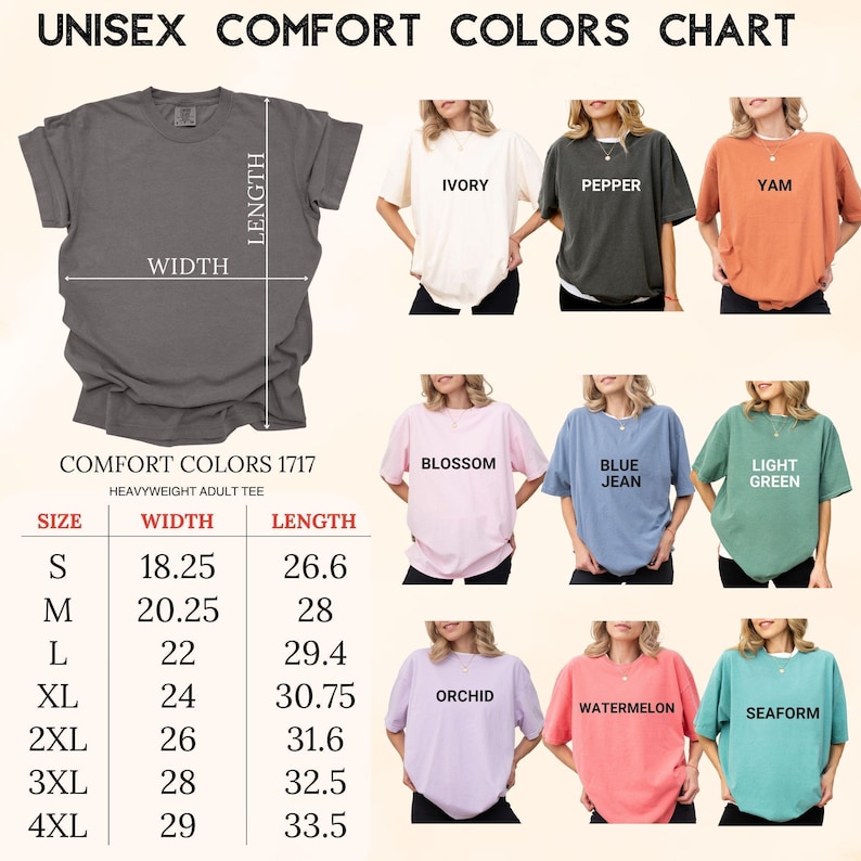 a women's t - shirt size chart with different colors