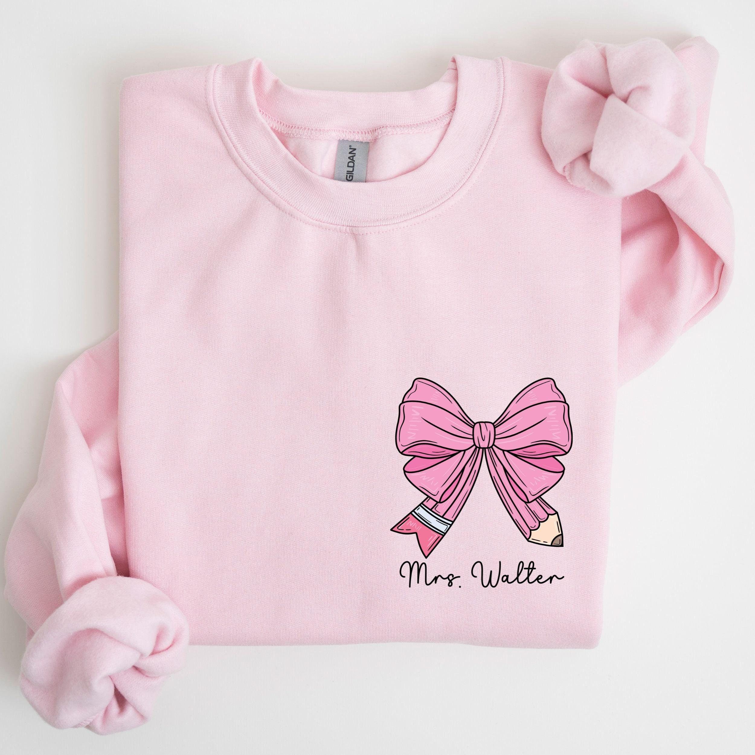 Custom Teacher Coquette Bow Sweatshirt, Custom Teacher Name Shirt, Teacher Appreciation Gift, Cute Teacher Christmas Shirt, Back To School