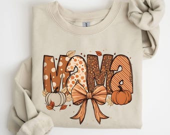 Fall Mama Coquette Pumpkin Sweatshirt - Boho Retro Fall Vibes Sweater - Fall Mama Shirt - Fall Mom Shirt - Mom Mama Fall Gifts for Her