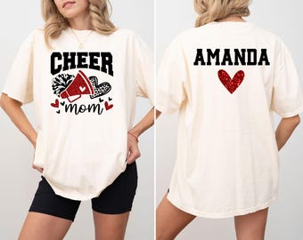 Custom Cheer Mom Shirt, Cheer Mom Tshirt, Personalized Cheerleading Gift, Cheer Mom with Name Shirt, Cheer Competition Outfit, Faux Glitter