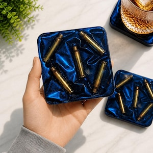 Resin Coasters with Bullet Casings, Man Cave Decor, Unique Gift for Him, Whiskey Coaster