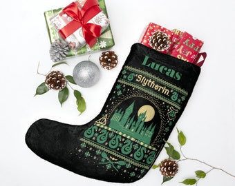 Wizard fan Stocking, Personalized Wizard Stocking, HP House Christmas Stocking,  Christmas gift for Wizard