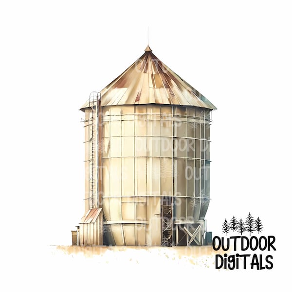 Grain Silo PNG, Watercolor Silo Clipart, Silo Wall Art, Silo Sublimation PNG, Grain Silo Art, Farm Nursery Art, Commercial Use Silo Graphics