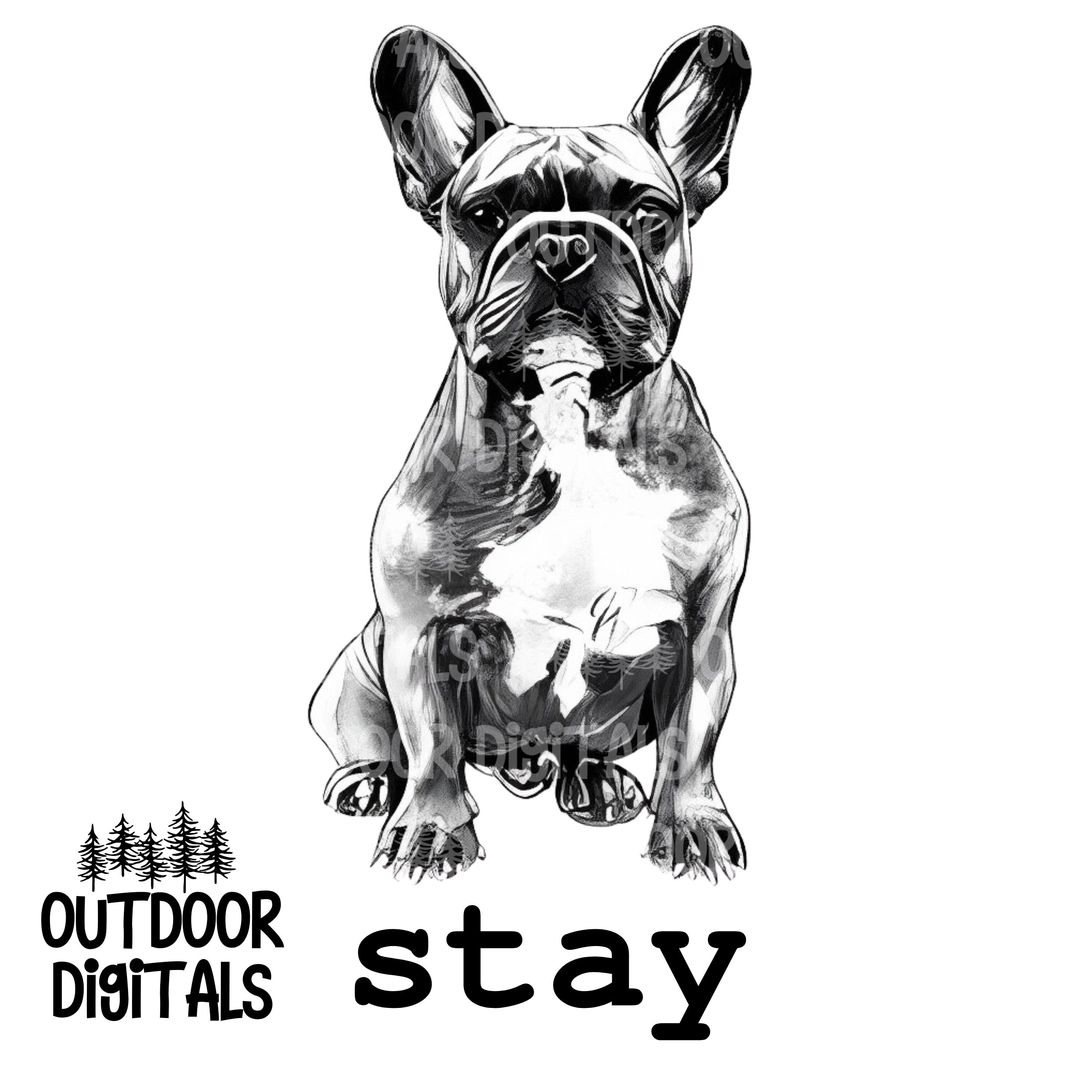 French Bulldog PNG B & W Frenchie Clipart Frenchie Wall Art - Etsy