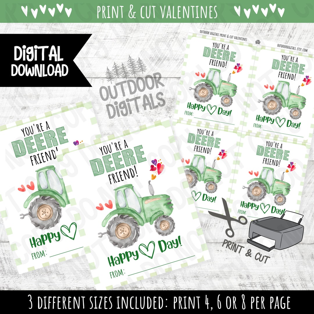 Printable Tractor Valentine's Day Cards  Digital Download