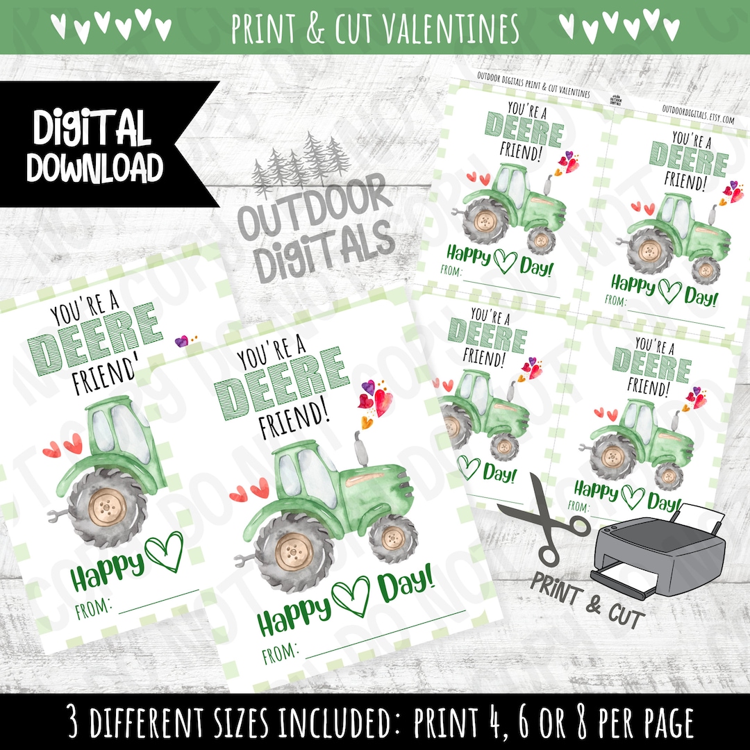 Printable Tractor Valentine's Day Cards Digital Download