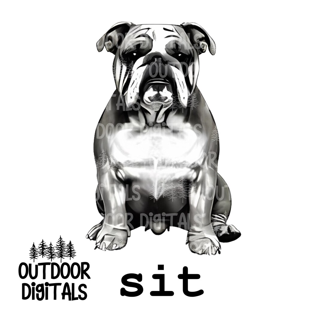 Bulldog PNG, B & W Bulldog Clipart, Bulldog Wall Art, Bulldog