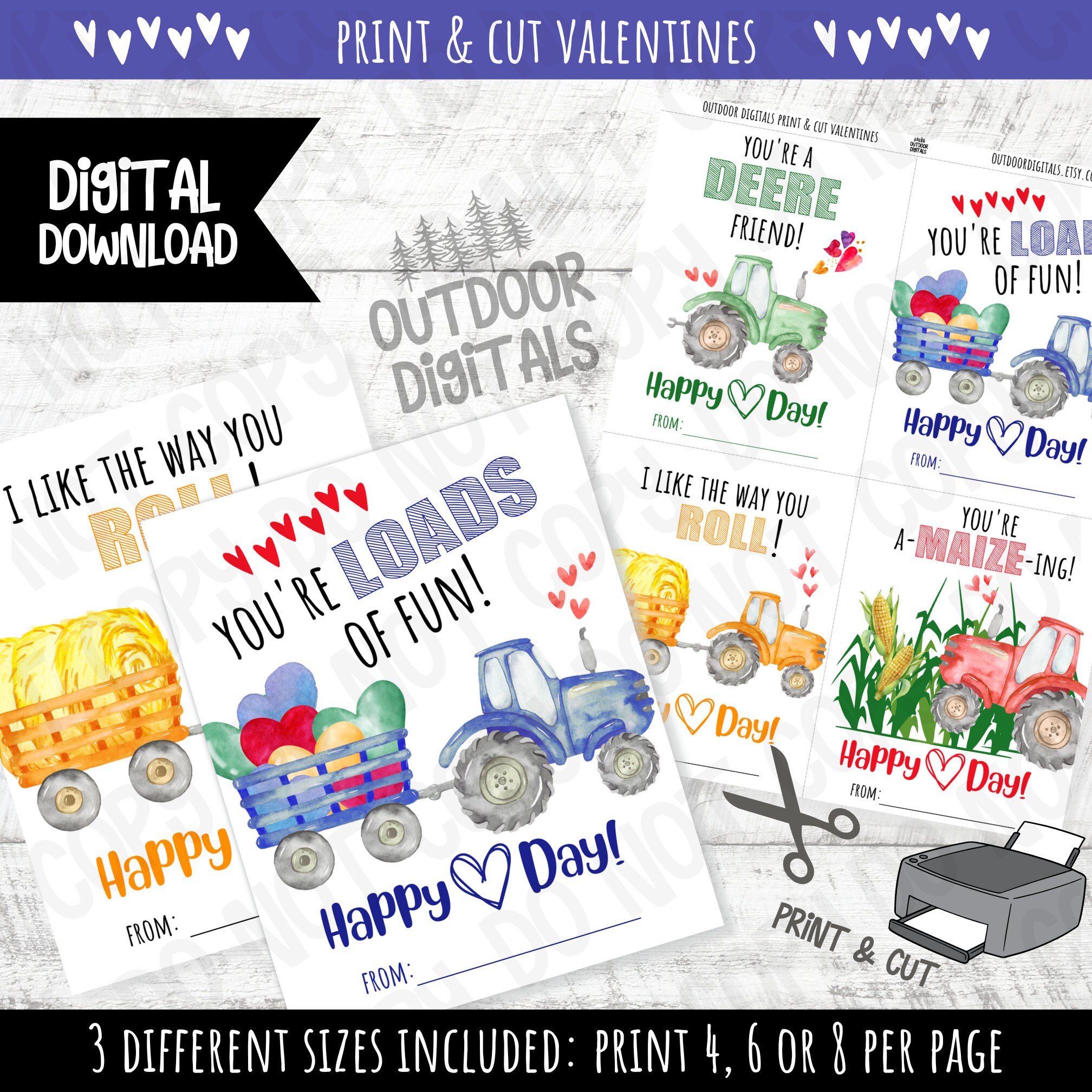 Printable Tractor Valentine's Day Cards Digital Download - Etsy
