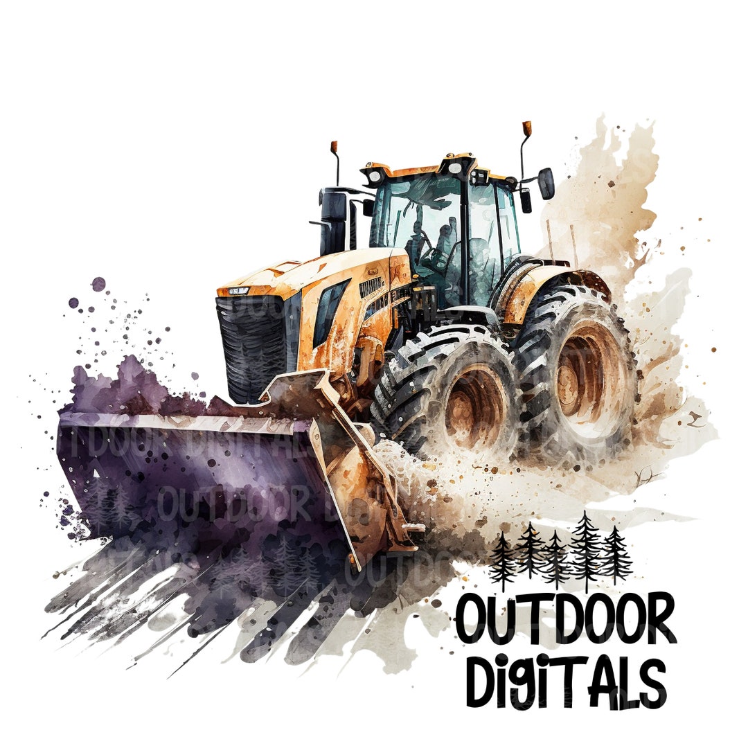 Yellow Tractor PNG, Watercolor Tractor Clip Art, Tractor Wall Art