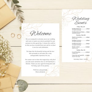 Wedding Welcome Letter & Timeline Template, Welcome note and Itinerary, Instant Download, Customizable Text