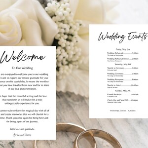 Minimalist Wedding Welcome Letter & Timeline Template, Welcome note and Itinerary, Instant Download, Customizable Text