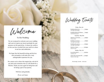 Minimalist Wedding Welcome Letter & Timeline Template, Welcome note and Itinerary, Instant Download, Customizable Text