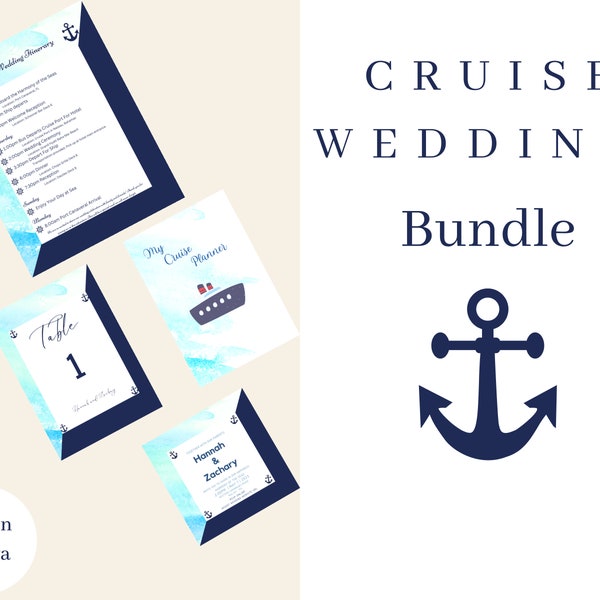 Cruise Wedding Planner Template Bundle, Wedding Itinerary, Wedding Invitation, Nautical Table Numbers, Budget Planner, Instant Download