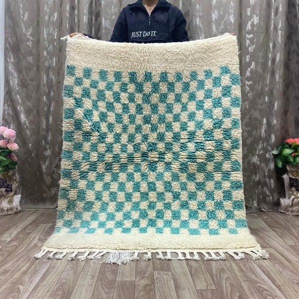 Light Blue Checkered Rug Etsy