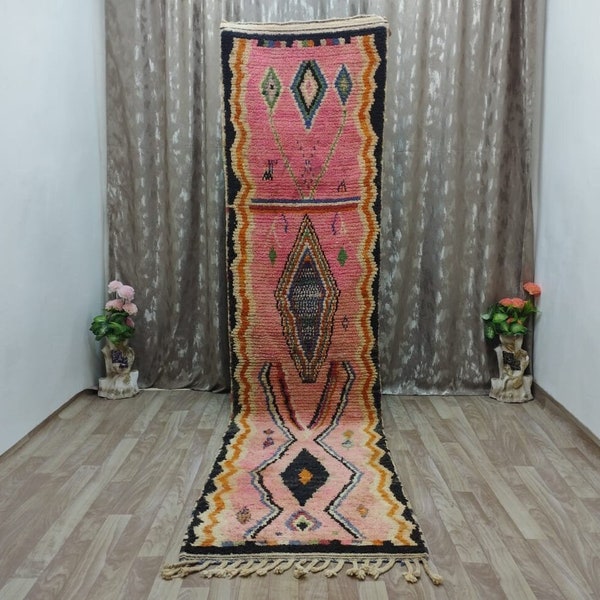 Custom Moroccan Runner Rug, Gorgeous Moroccan Runner Rug, Authentic Moroccan Pink rug, Pink Runner, Authentic boujaad runner rug