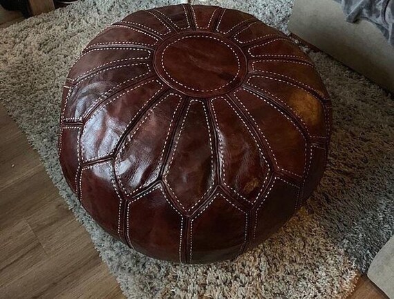 Premium XL Scandinavian Leather Pouf Wood Brown Moroccan leather pouf Moroccan Ottoman pouf leather pouf Wood Brown