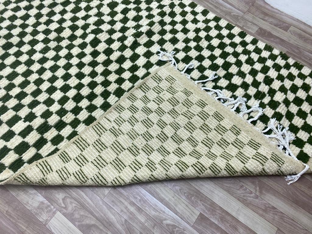 Large Moroccan Green Checkered Area Rug Berber Checker Wool Etsy