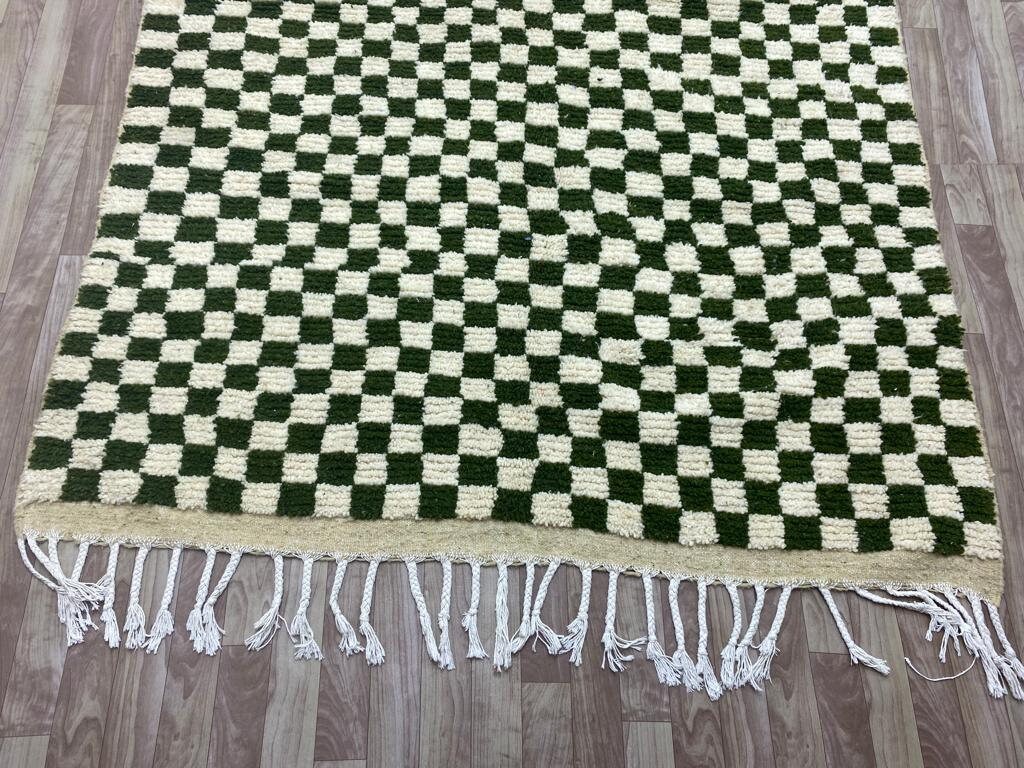 Large Moroccan Green Checkered Area Rug Berber Checker Wool Etsy