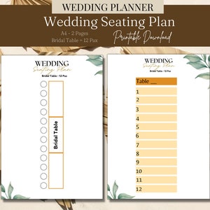 Hochzeit Tischplan Vorlage Sitzplan Hochzeitstisch 12 Namen der Gäste Sitzplatzplaner Entwurf Sofortiger Download Braut Bräutigam PDF