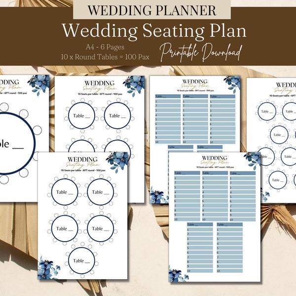Table Seating Chart Planner 100 Pax Round Table Plan, Wedding Table Display, Seating Chart Navy Organisation Planner Book PDF Seat Chart