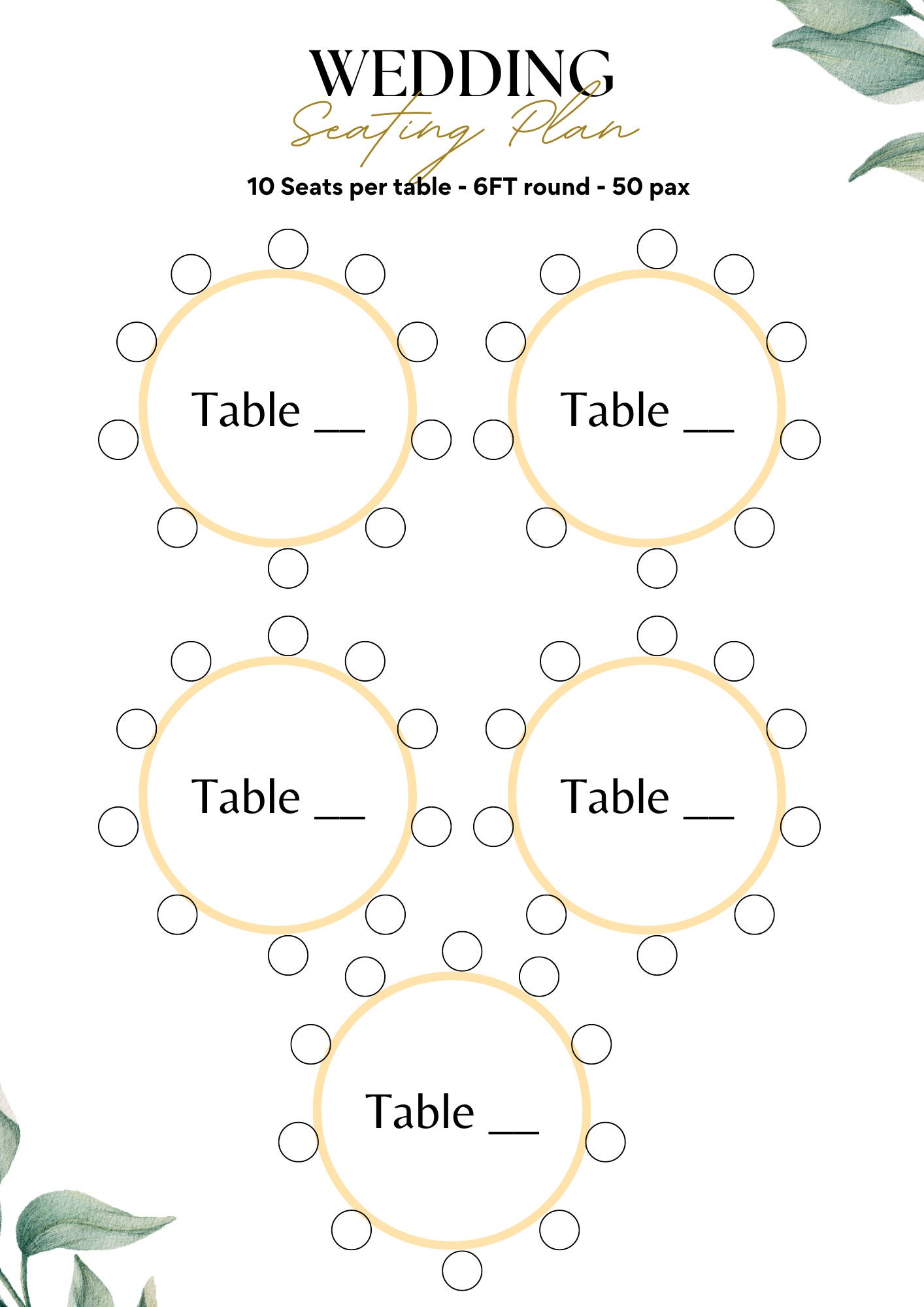 Wedding Table Seating Chart 50 Pax Round Table Display for Guest Names