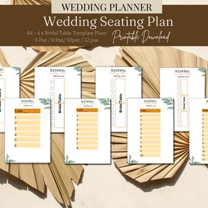 Bridal Table Seating Plan Chart Bundle 6 8 10 12 Table for Guest Names Seating Planners Draft Instant Printable Download Bride Groom