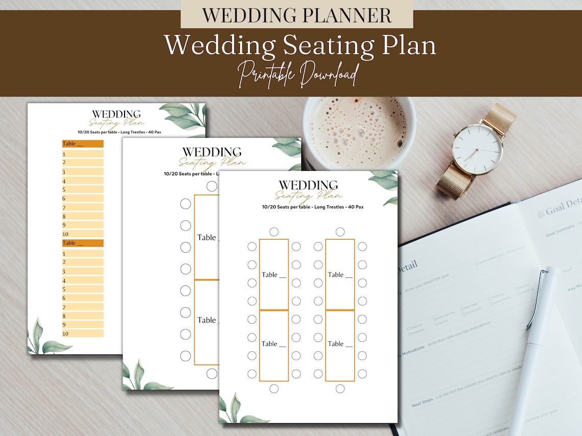 Table Seating Plan Chart Long 20 40 Pax Rectangle Table Guest Names ...