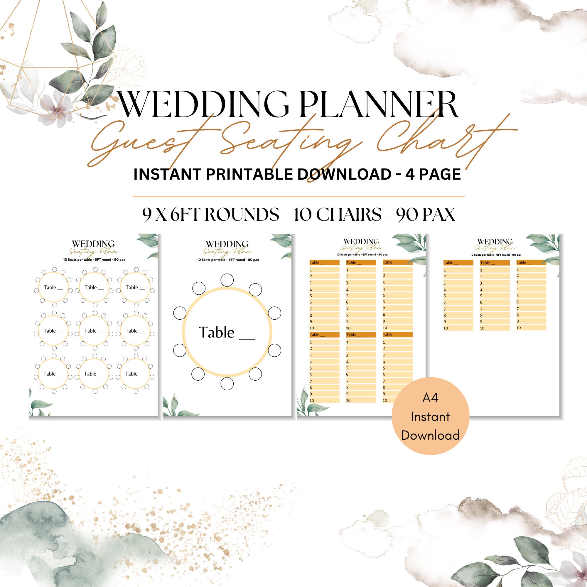 Seating Plan Chart 90 Pax Round, Wedding Table Display for Guest Names ...